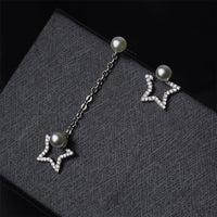 Pearl & Cubic Zirconia Silver-Plated Star Chain Drop Earrings