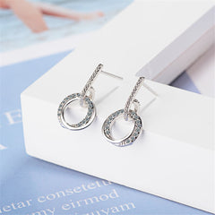 Cubic Zirconia & Silver-Plated Double-Circle Drop Earrings