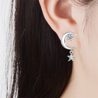 cubic zirconia & Silver-Plated Inverted Moon & Star Drop Earrings - streetregion