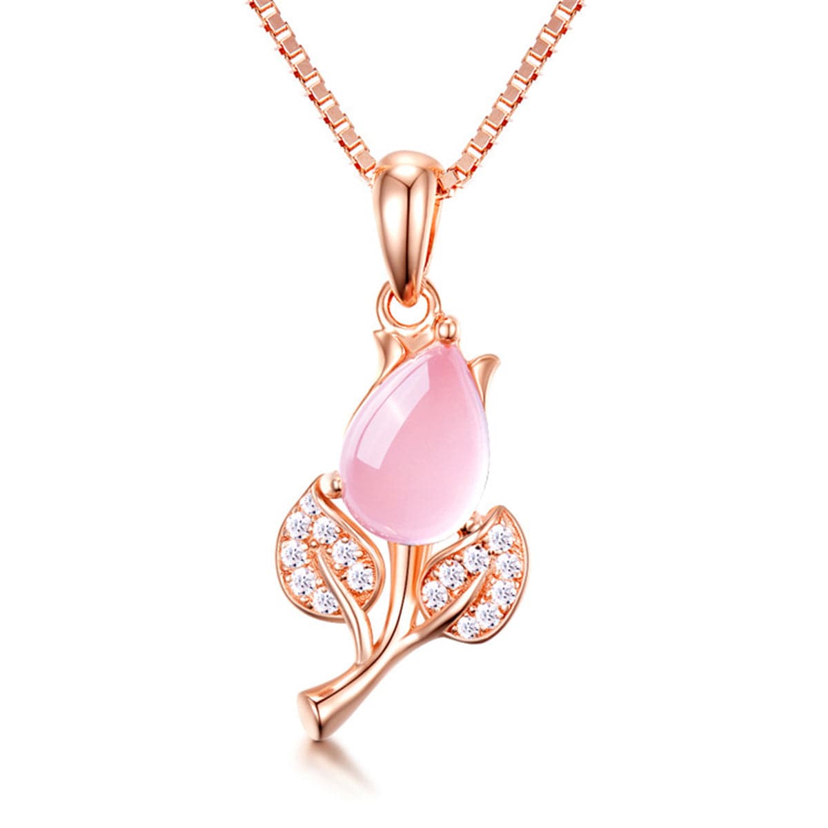 Rose Quartz & Cubic Zirconia Rose Pendant Necklace