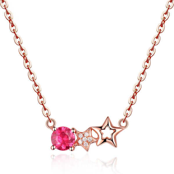 Red Crystal & Cubic Zirconia Star Pendant Necklace