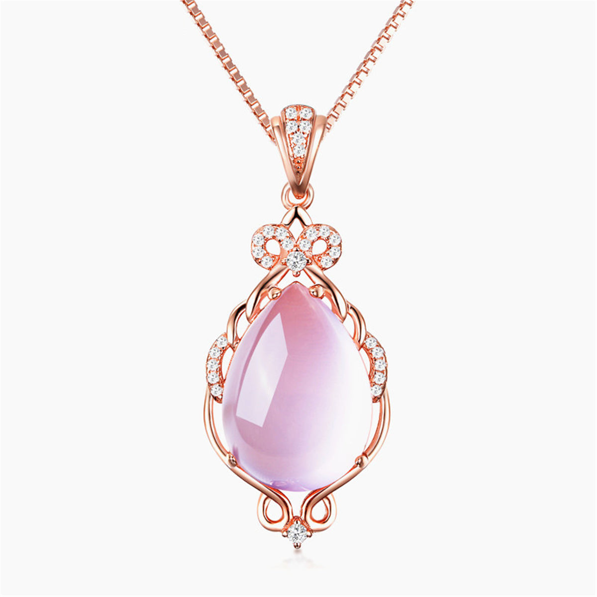Ross Quartz and Cubic Zirconia Teardrop Pendant Necklace, pendant necklace for women, vintage-inspired design, side view