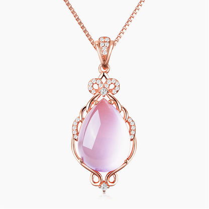 Ross Quartz and Cubic Zirconia Teardrop Pendant Necklace, pendant necklace for women, vintage-inspired design, side view