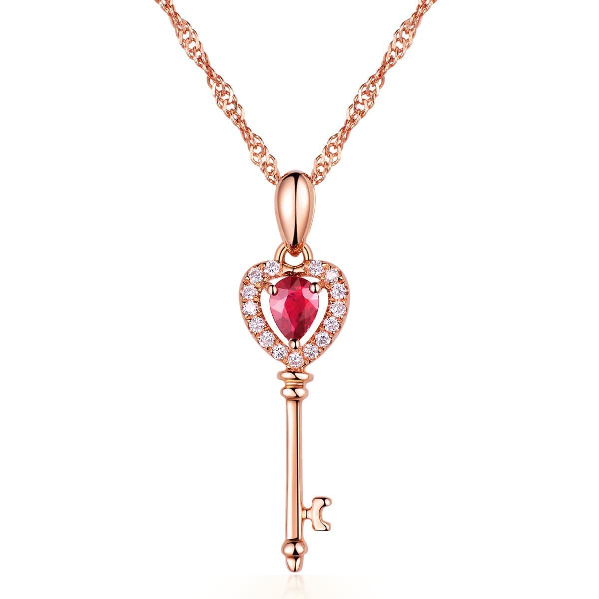 Red Crystal & Cubic Zirconia 18K Rose Gold-Plated Heart Key Pendant Necklace