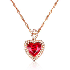 Red Crystal & Cubic Zirconia 18K Rose Gold-Plated Heart Halo Pendant Necklace