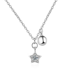 Cubic Zirconia & Silver-Plated Star & Bead Pendant Necklace