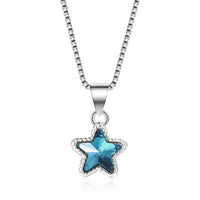 Blue Crystal & Silvertone Star Pendant Necklace