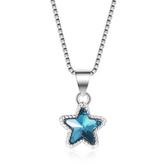 Blue Crystal & Silver-Plated Star Pendant Necklace
