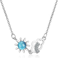 Blue Crystal & Cubic Zirconia Sun & Cloud Pendant Necklace
