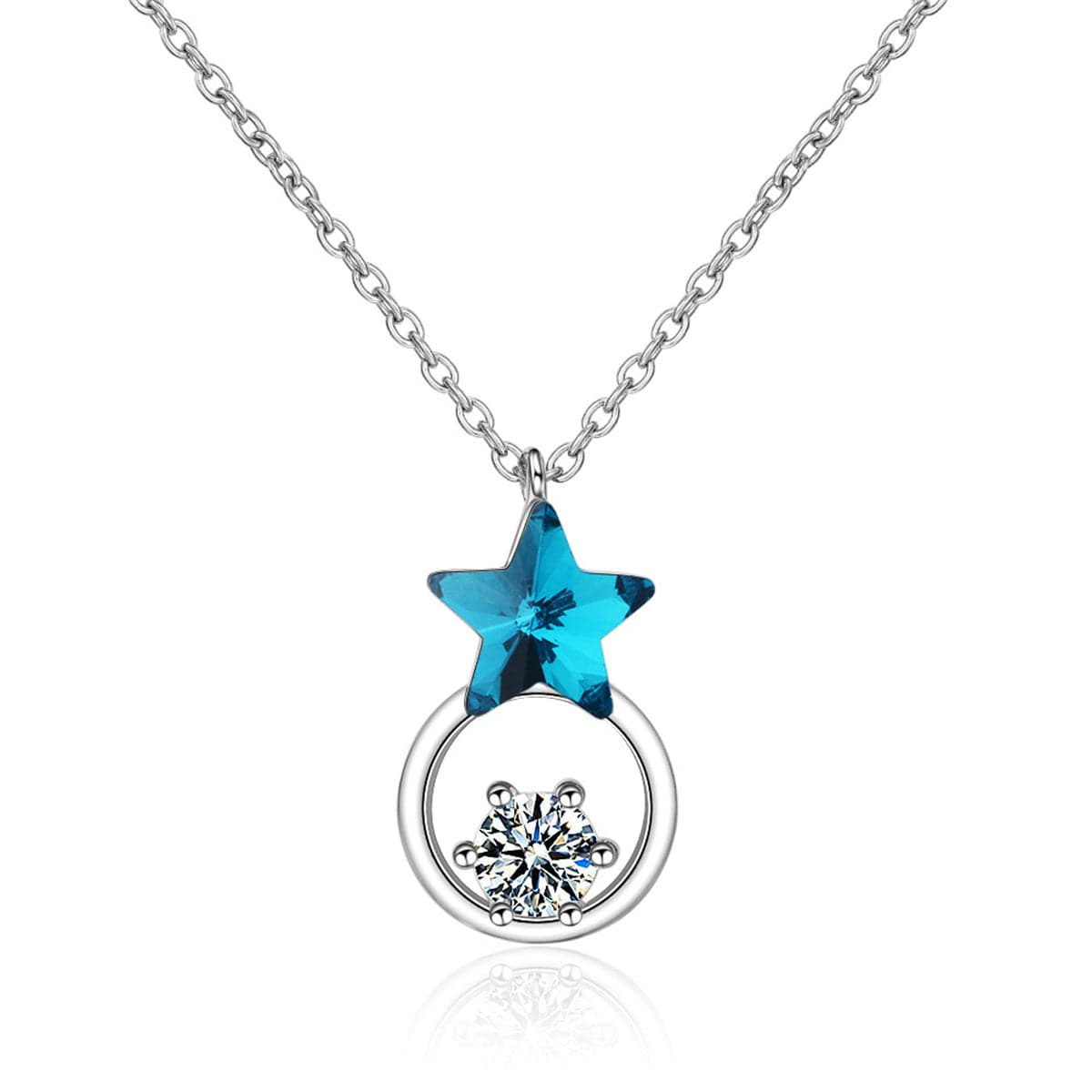 Blue Crystal & cubic zirconia Star Ring Pendant Necklace - streetregion