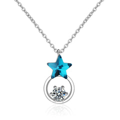 Blue Crystal & cubic zirconia Star Ring Pendant Necklace - streetregion