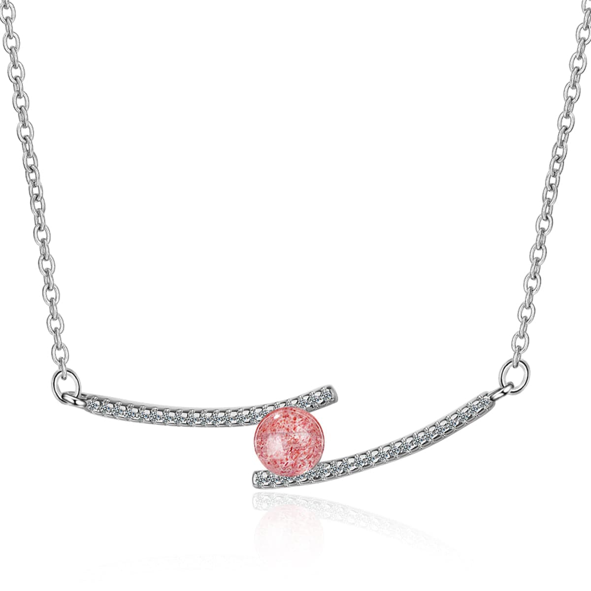 Strawberry Red Crystal & Silvvertone Pendant Necklace