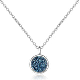 Blue Crystal & Silvertone Round Pendant Necklace - streetregion