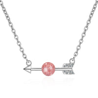 Strawberry Red Crystal & Silvertone Arrow Pendant Necklace