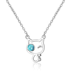 Blue Moonstone & Silver-Plated Cat Pendant Necklace