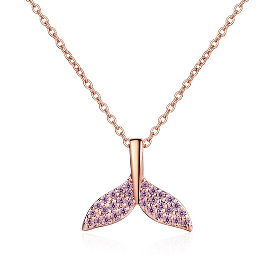 Cubic Zirconia and 18K Rose Gold-Plated Tail Pendant Necklace, rose gold pendant necklace for women, front view