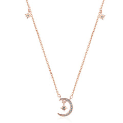 Cubic Zirconia & 18K Rose Gold-Plated Moon & Star Pendant Necklace