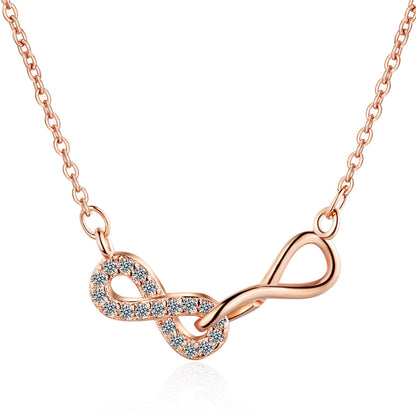Cubic Zirconia and 18K Rose Gold-Plated Infinity Pendant Necklace, rose gold pendant necklace for women, front view