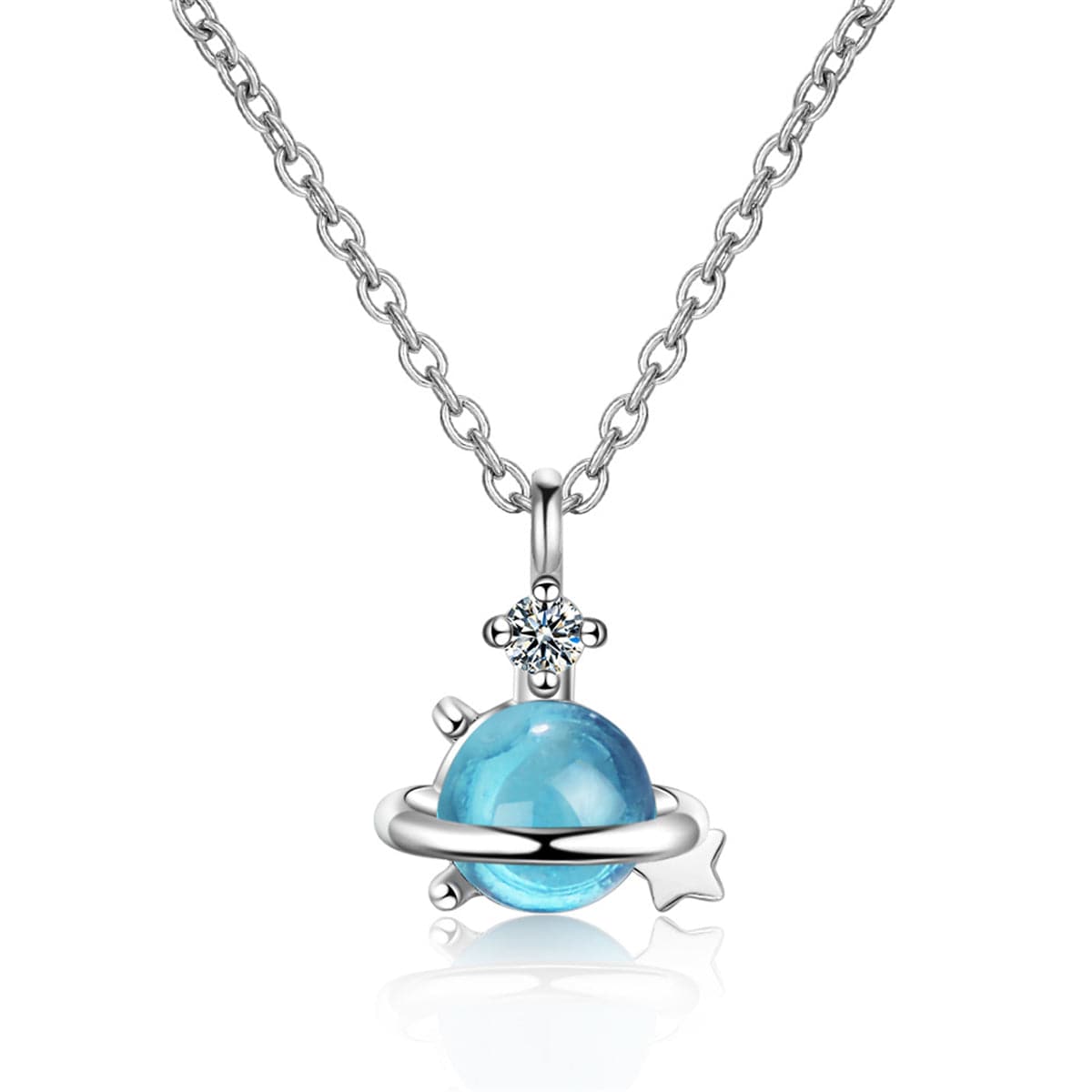 Blue Crystal & Cubic Zirconia Planet Pendant Necklace