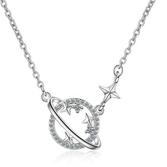Cubic Zirconia & Silver-Plated Planet Pendant Necklace
