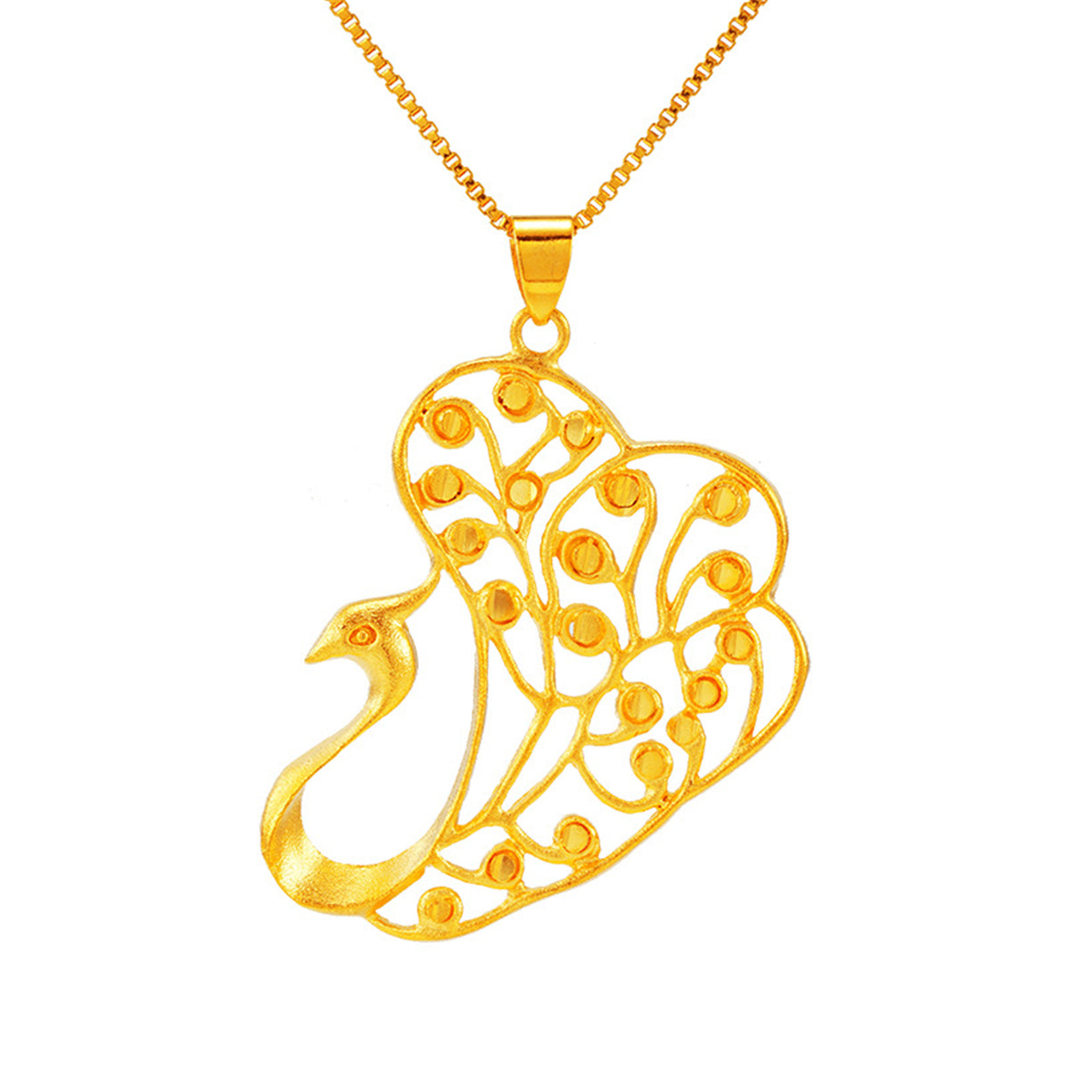 24K Gold-Plated Open Peacock Pendant Necklace, gold pendant necklace for women, botanical inspired, side view