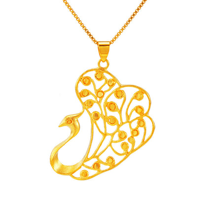 24K Gold-Plated Open Peacock Pendant Necklace, gold pendant necklace for women, botanical inspired, side view