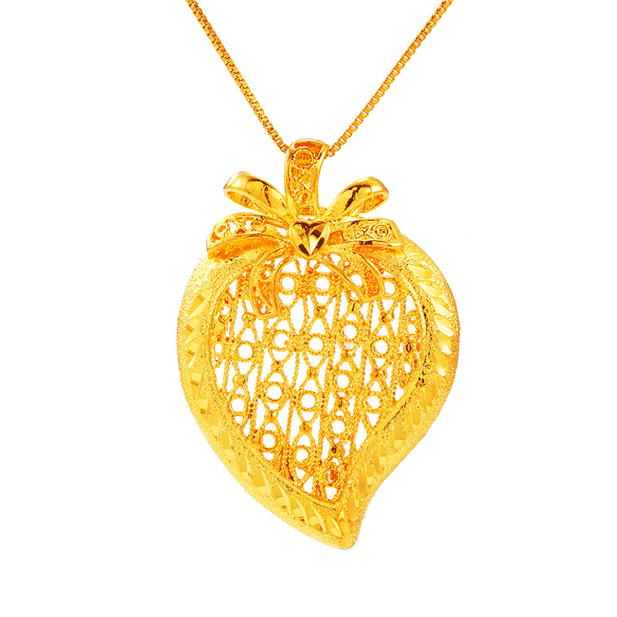 24K Gold-Plated Open Heart Pineapple Pendant Necklace, gold pendant necklace for women, vintage-inspired design, side view