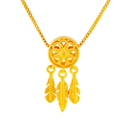 24K Gold-Plated Open Dream Catcher Pendant Necklace, gold pendant necklace for women, elegant gift for her, detail close-up