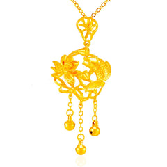 24K Gold-Plated Open Lotus & Fish Pendant Necklace