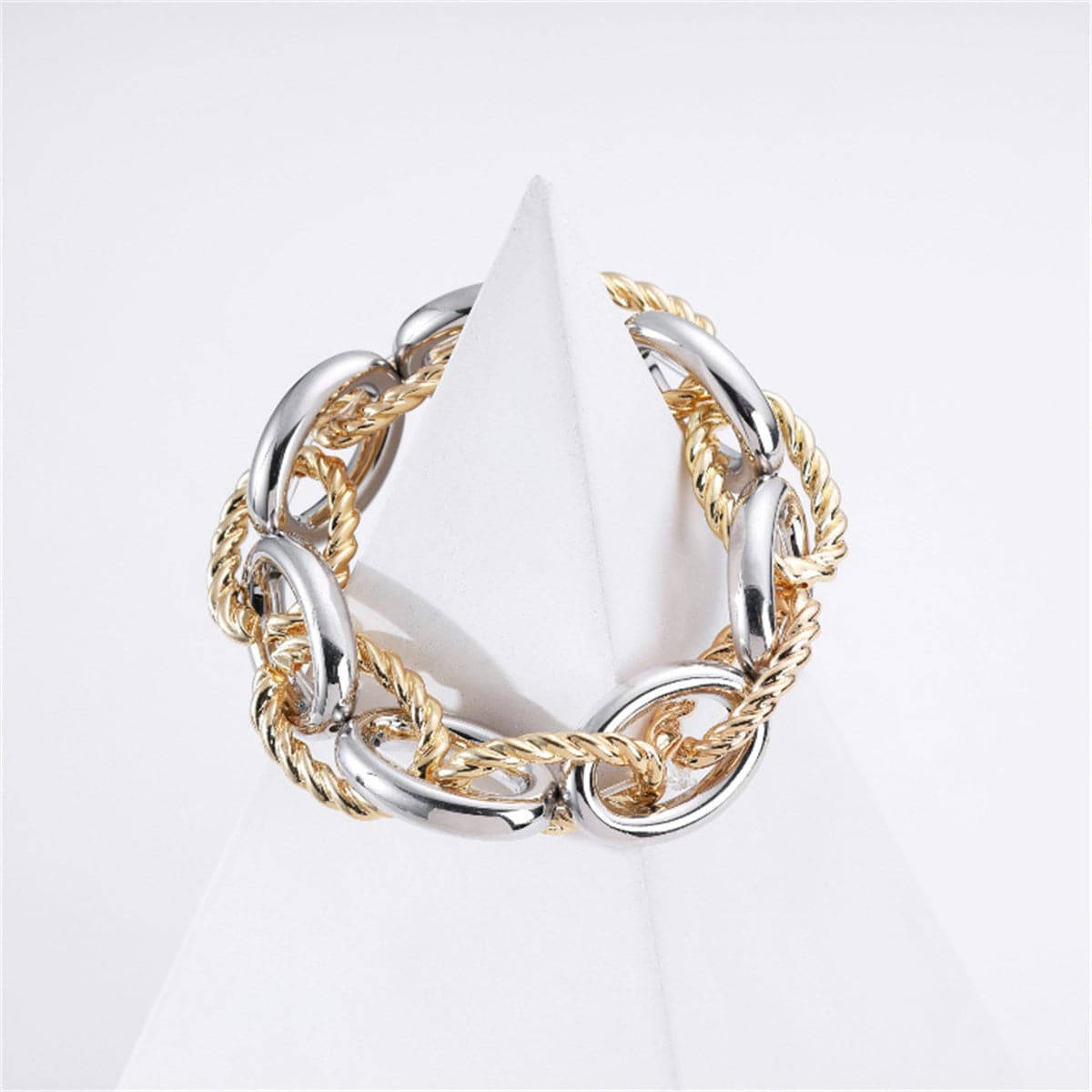 Two-Tone Interlocked Twine Oval Chain Bracelet, bracelet for women, vintage-inspired design, styled look