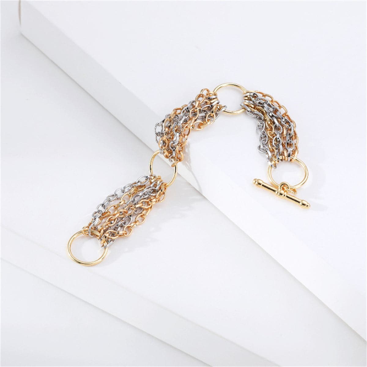 Two-Tone Cable Chain Circle Layered Bracelet