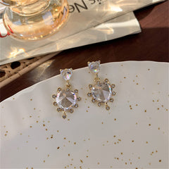 Cubic Zirconia & Crystal Tiered Double Heart Drop Earrings