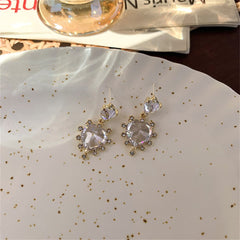 Cubic Zirconia & Crystal Tiered Double Heart Drop Earrings