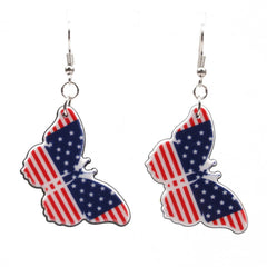 Red & Blue Acrylic Silver-Plated American Flag Butterfly Drop Earrings