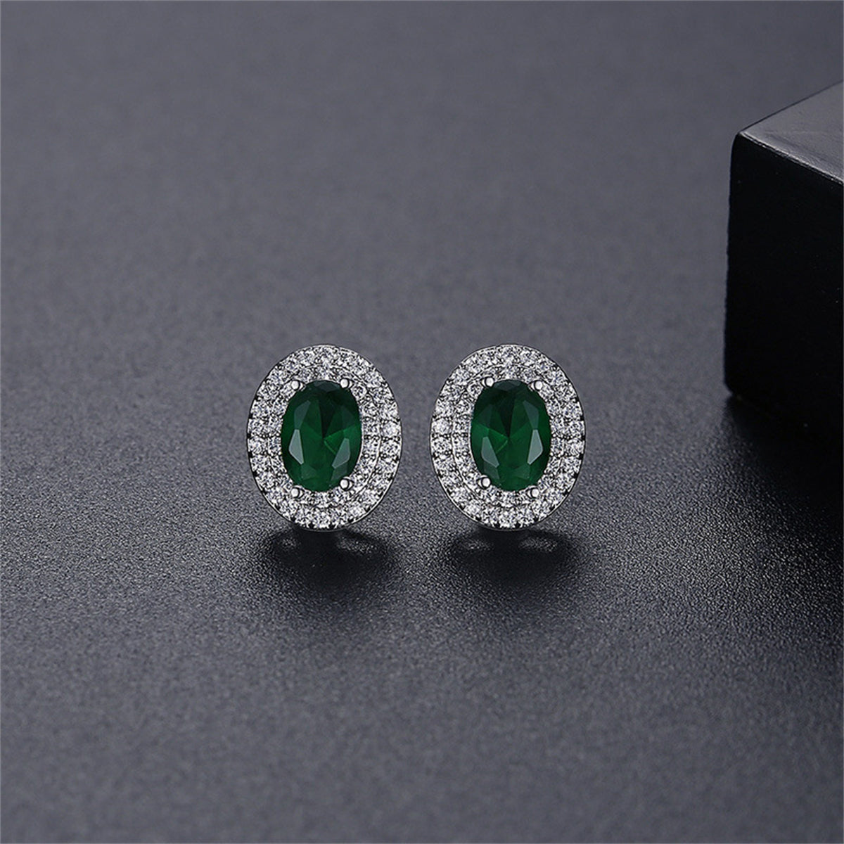 Green Crystal & Cubic Zirconia Silver-Plated Hola Oval Stud Earrings