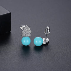 Blue Pearl & Cubic Zirconia Christmas Tree Stud Earrings