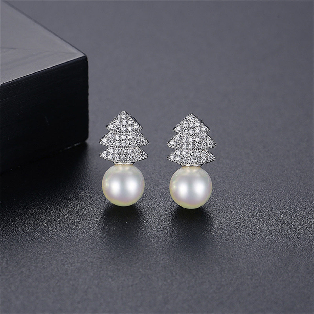 Pearl & Cubic Zirconia Evergreen Tree Stud Earrings