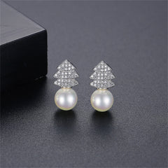 Pearl & Cubic Zirconia Evergreen Tree Stud Earrings