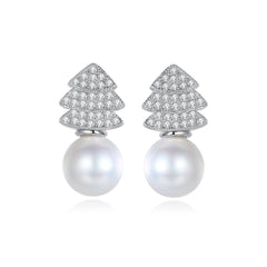Pearl & Cubic Zirconia Evergreen Tree Stud Earrings
