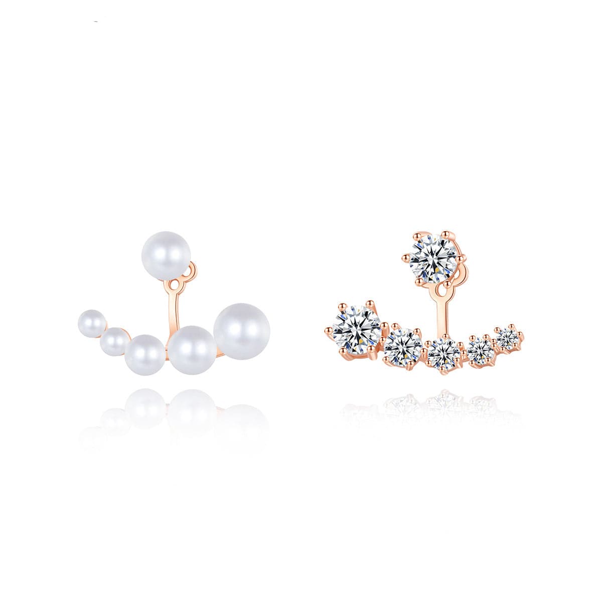 Pearl and Cubic Zirconia 18K Rose Gold-Plated Curved Ear Jackets, rose gold drop earrings for women, front view