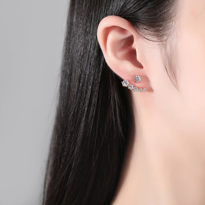 Pearl and Cubic Zirconia 18K Rose Gold-Plated Curved Ear Jackets, rose gold drop earrings for women, detail close-up
