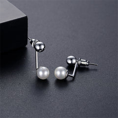 Pearl & Silver-Plated Bar Ear Jackets