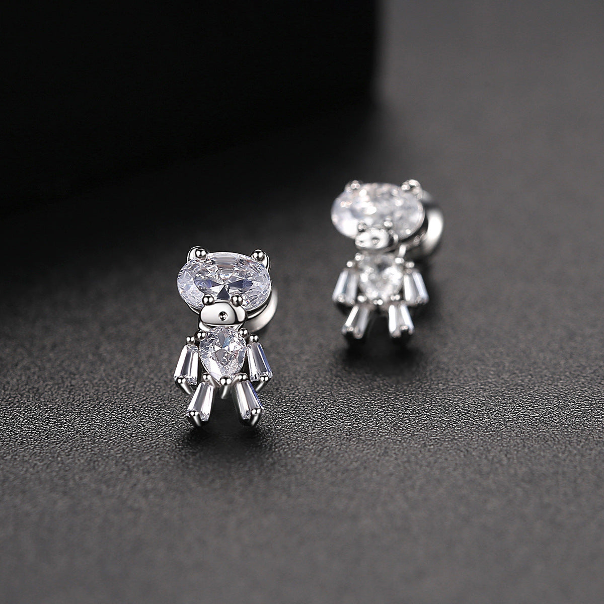 Crystal and Silver-Plated Bear Stud Earrings, silver stud earrings for women, botanical inspired, side view