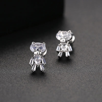 Crystal and Silver-Plated Bear Stud Earrings, silver stud earrings for women, botanical inspired, side view