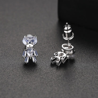 Crystal and Silver-Plated Bear Stud Earrings, silver stud earrings for women, botanical inspired, detail close-up