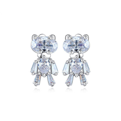 Crystal and Silver-Plated Bear Stud Earrings, silver stud earrings for women, botanical inspired, front view
