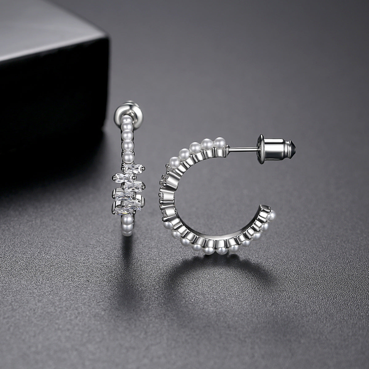 Crystal and Pearl Silver-Plated Hoop Earrings, vintage-inspired design, side view