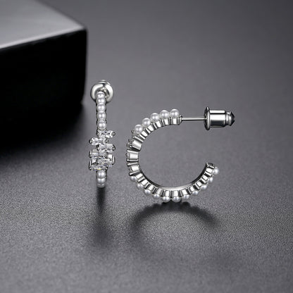 Crystal and Pearl Silver-Plated Hoop Earrings, vintage-inspired design, side view