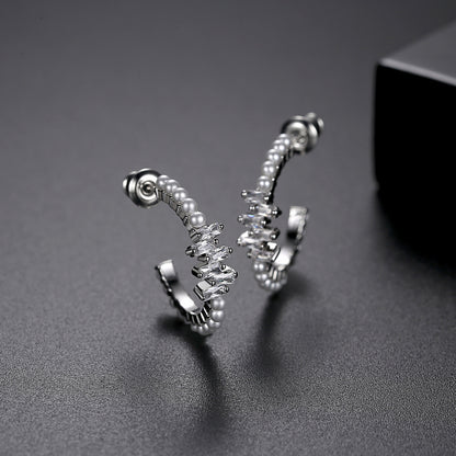 Crystal and Pearl Silver-Plated Hoop Earrings, vintage-inspired design, detail close-up