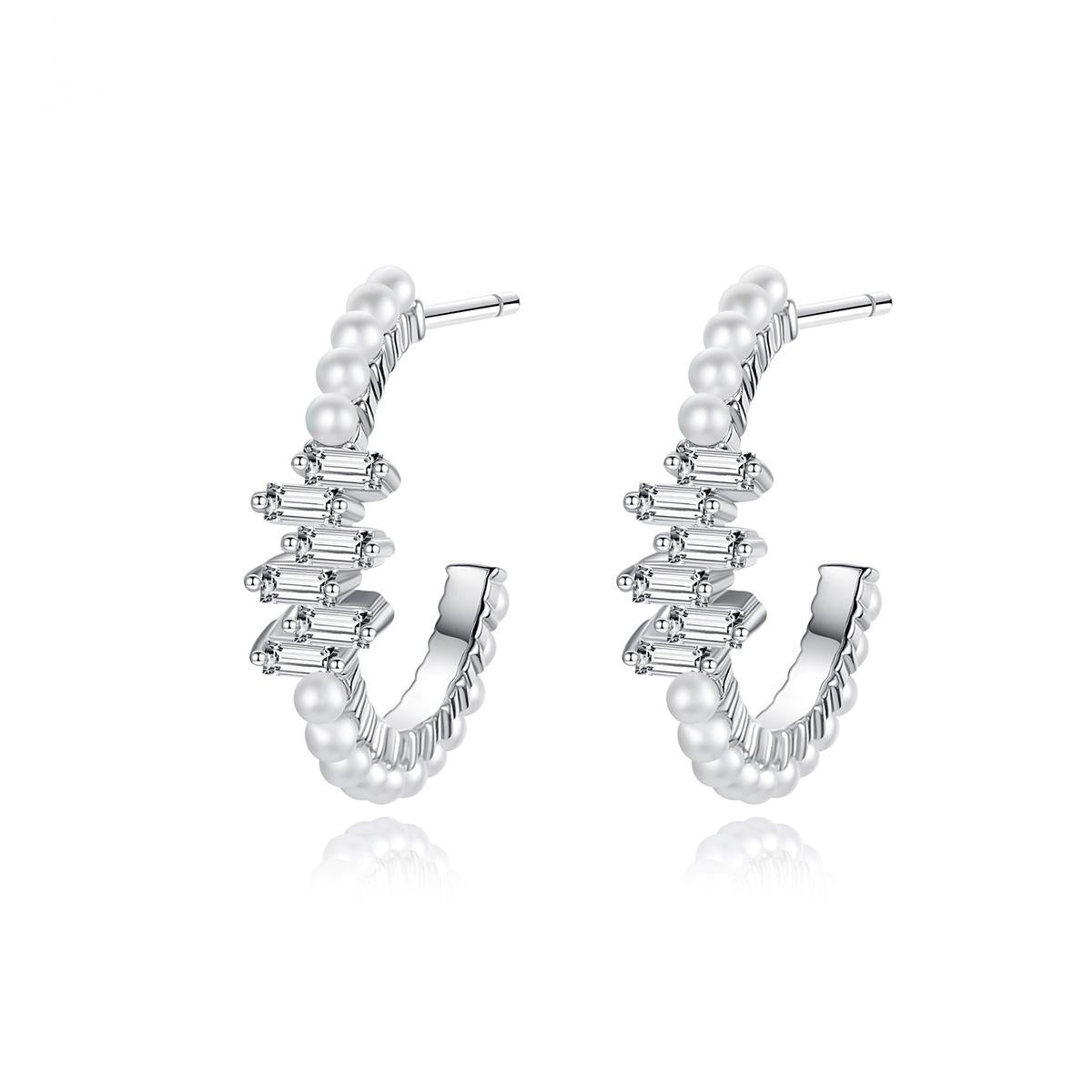Crystal and Pearl Silver-Plated Hoop Earrings, vintage-inspired design, front view